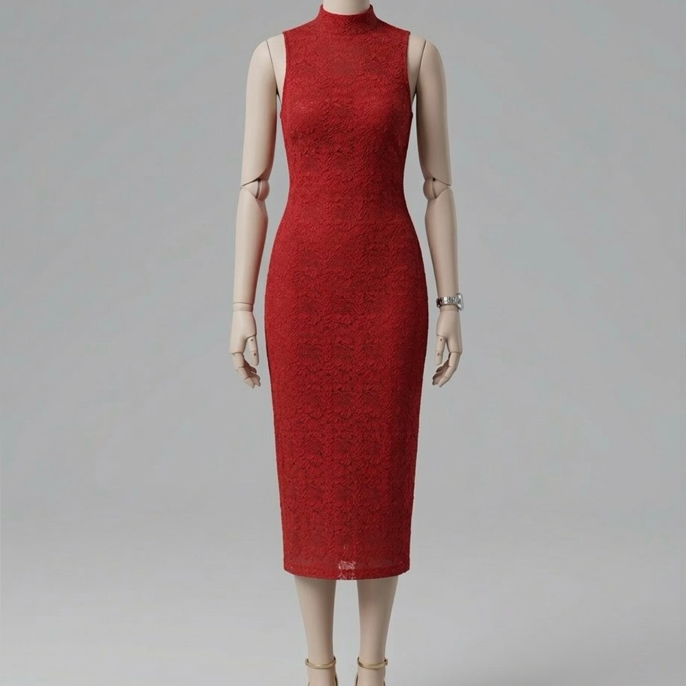 Dress the Population Zoey Lace Midi Dress - Red - Size Medium - Picture 2 of 11